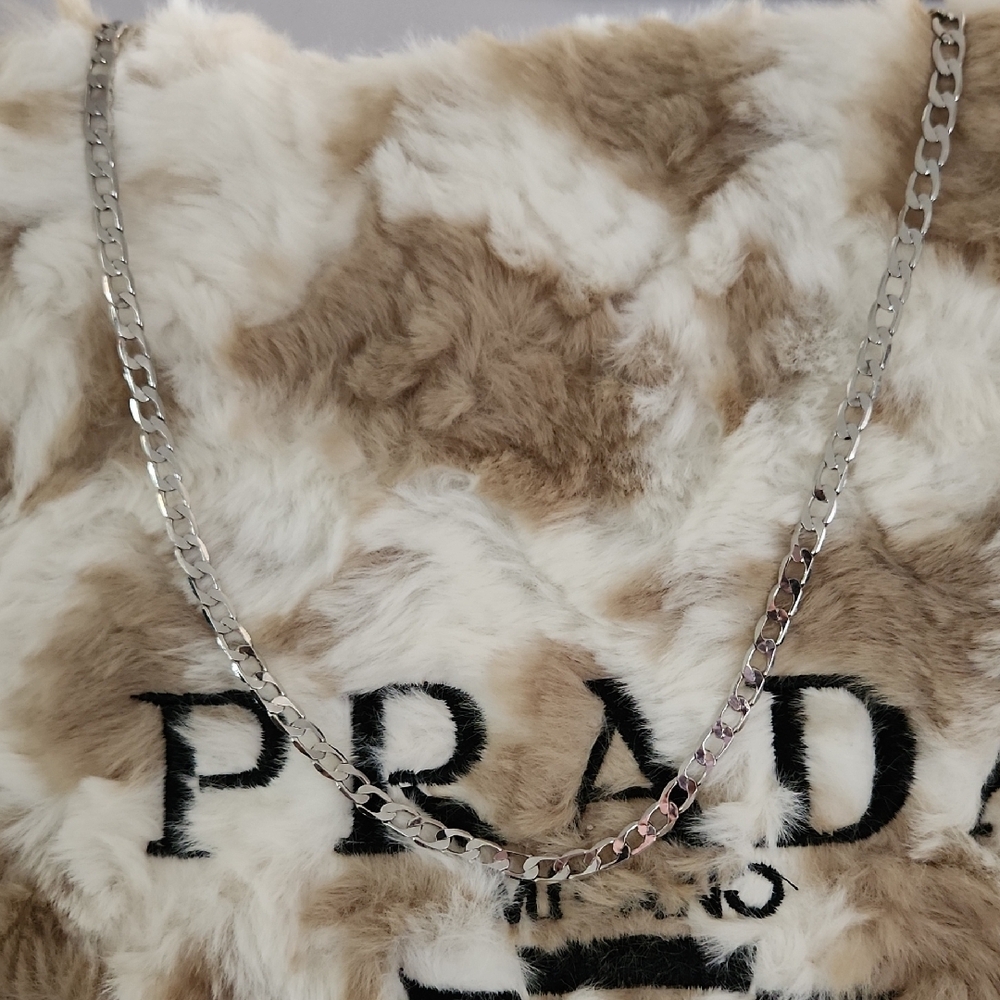 14K White Gold Plated Flat Curb Necklace